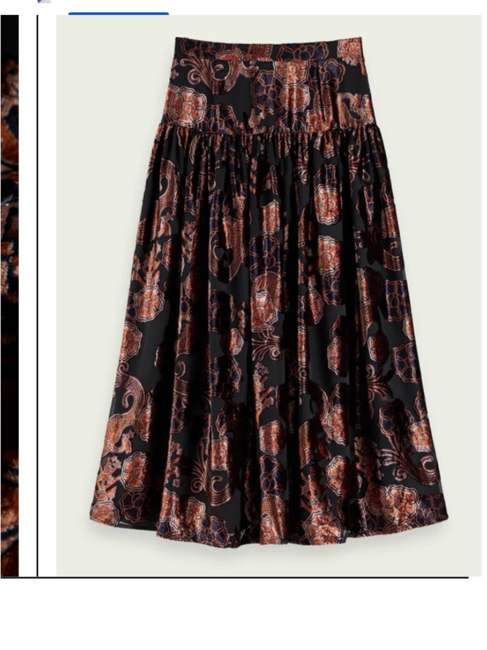 Scotch and Soda- Black Floral Maxi Skirt with Copper Accents